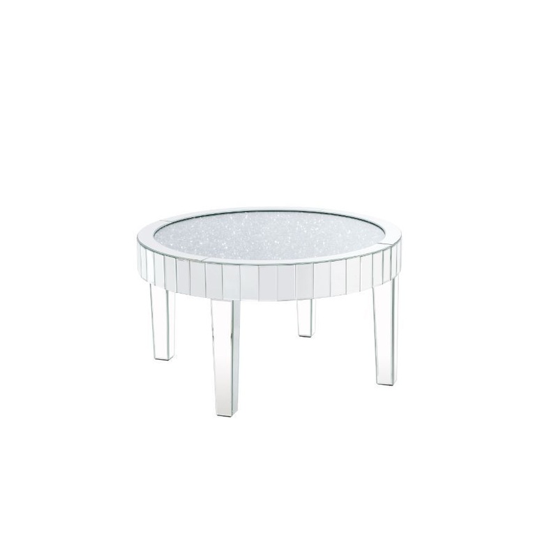 Noralie – 32 Round Coffee Table – Mirrored & Faux Diamonds