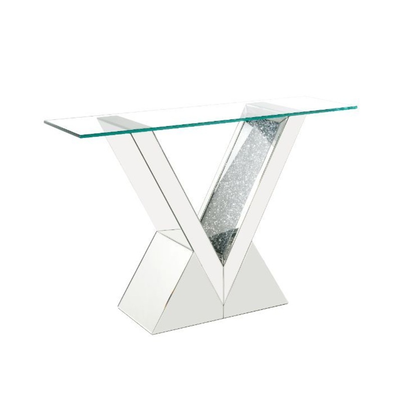 Noralie – Console Table – Clear Glass, Mirrored & Faux Diamonds