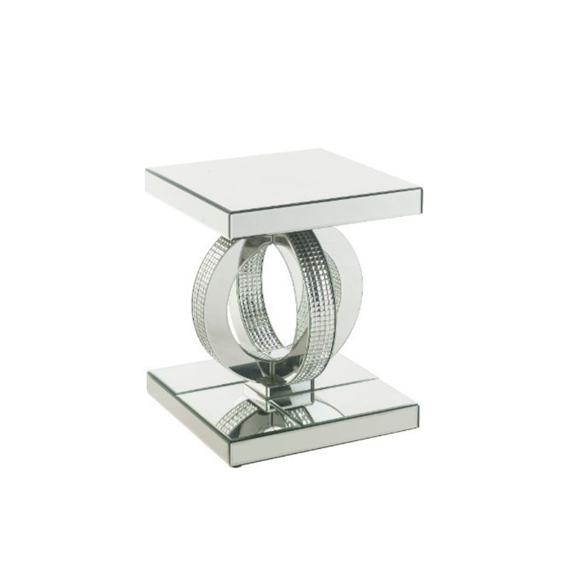Ornat – End Table – Mirrored & Faux Square Diamonds