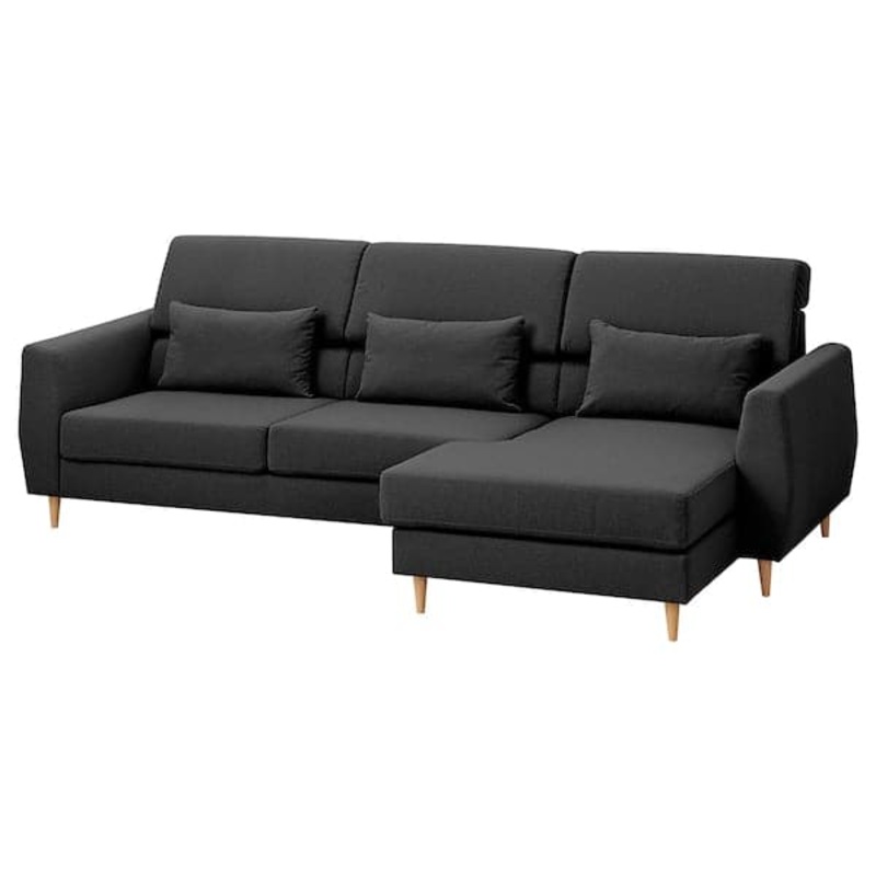 SLATORP 3-seat sofa, with chaise longue, right dark grey