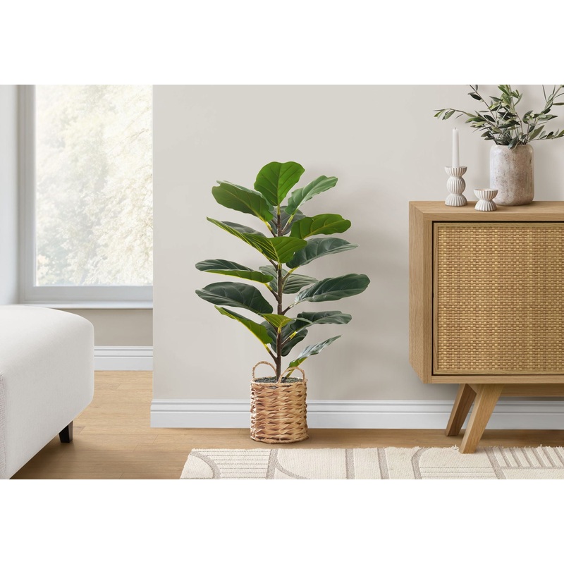 28 Tall, Artificial Plant, Fiddle Tree, Indoor, Faux, Fake, Floor, Greenery, Potted, Real Touch, Decorative – Green / Beige