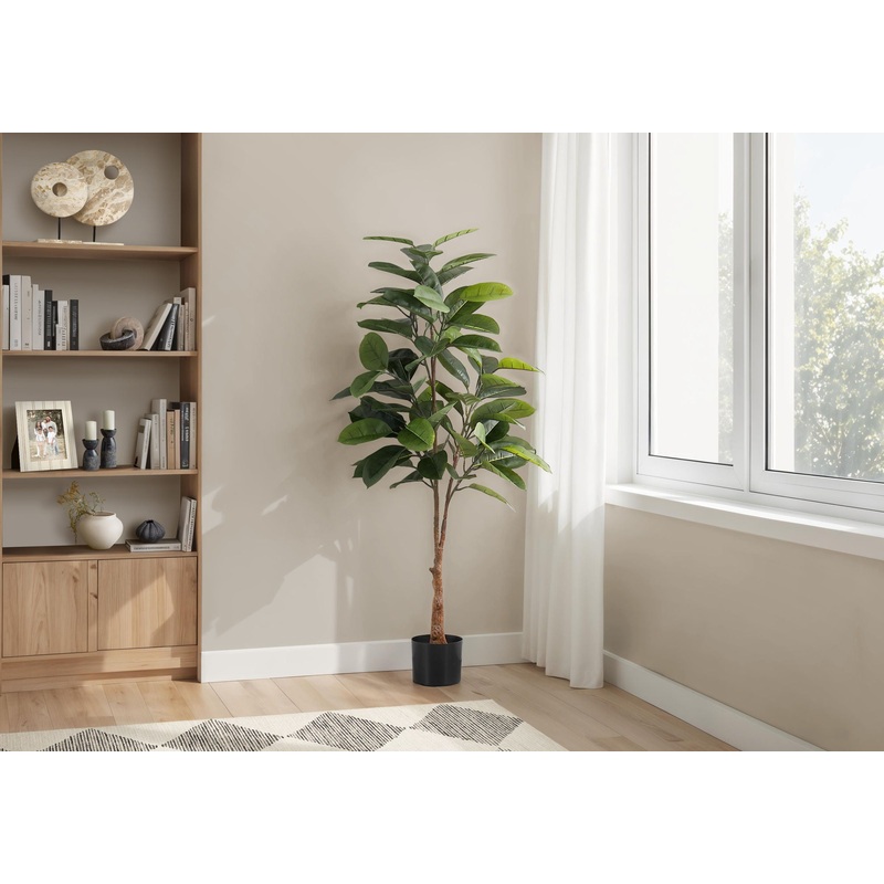 52 Tall, Artificial Plant, Rubber Tree, Indoor, Faux, Fake, Floor, Greenery, Potted, Real Touch, Decorative – Green / Black