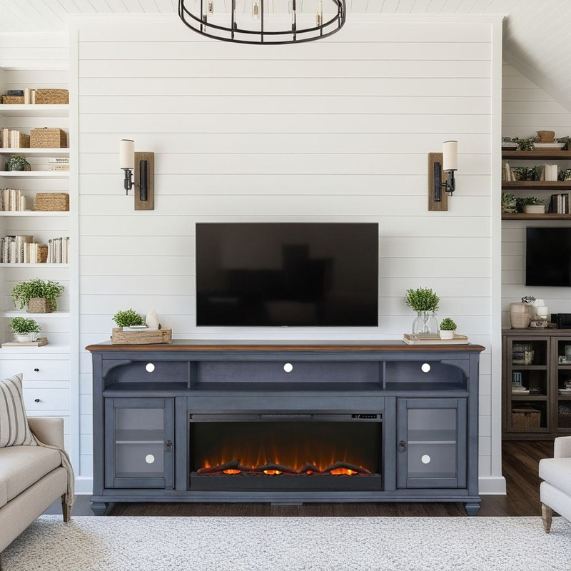 Americana – 86 In Fireplace TV Stand For TVs Up To 95 – Blue