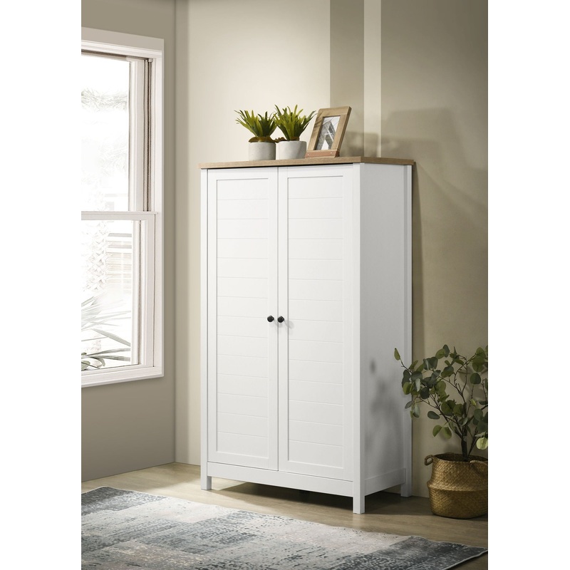 Claire – Storage Cabinet With Oak Accent Finish And Framed Slatted Panel Design – White