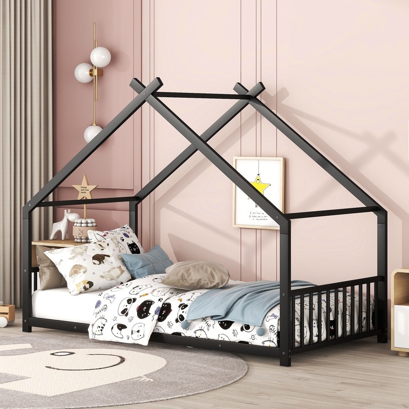 Metal House Bed|Black|White|Pink|Twin|Full