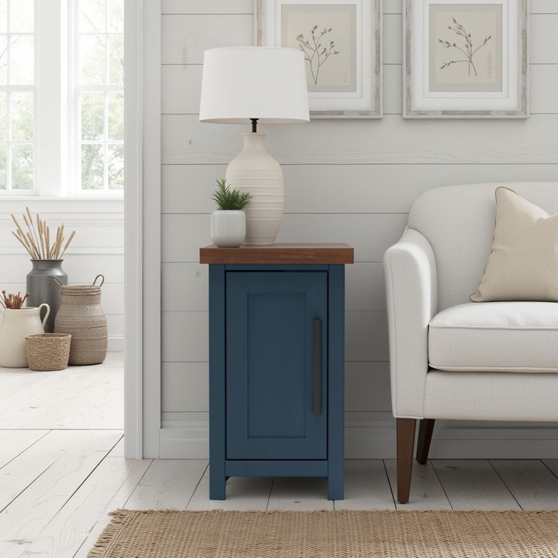 Nantucket – Chairside Table – Blue Denim, Whiskey