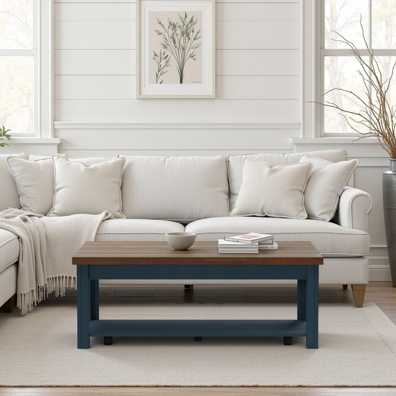 Nantucket – Chairside Table Wooden – Blue Denim, Whiskey