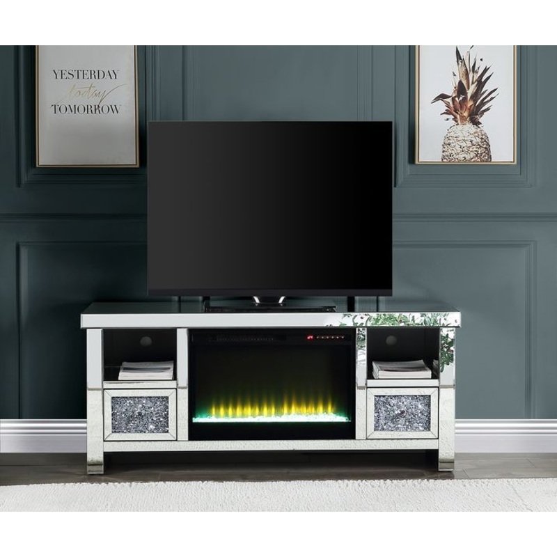 Noralie – 26 TV Stand With Fireplace – Mirrored & Faux Diamonds