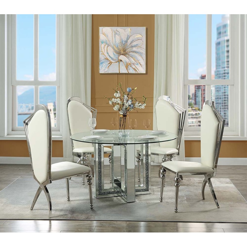Noralie – Round Dining Table – Mirrored & Faux Diamonds