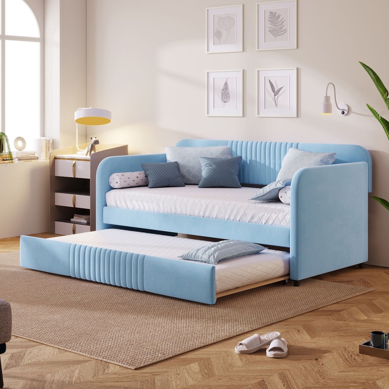 Upholstered Daybed Sofa Bed With Trundle Bed