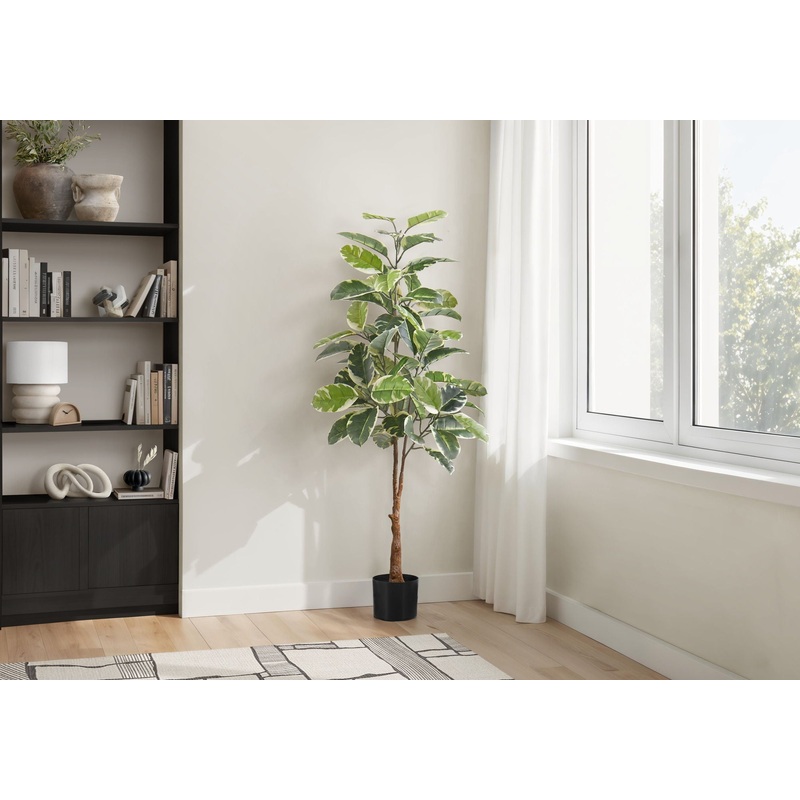 52 Tall, Artificial Plant, Rubber Tree, Indoor, Fake, Floor, Greenery, Potted, Real Touch, Decorative – Green / Black