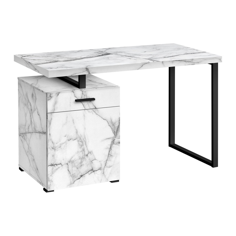 Computer Desk, Home Office, Laptop, Left, Right Set-Up, Storage Drawers, Work, Marble Look Laminate, Contemporary, Modern – White