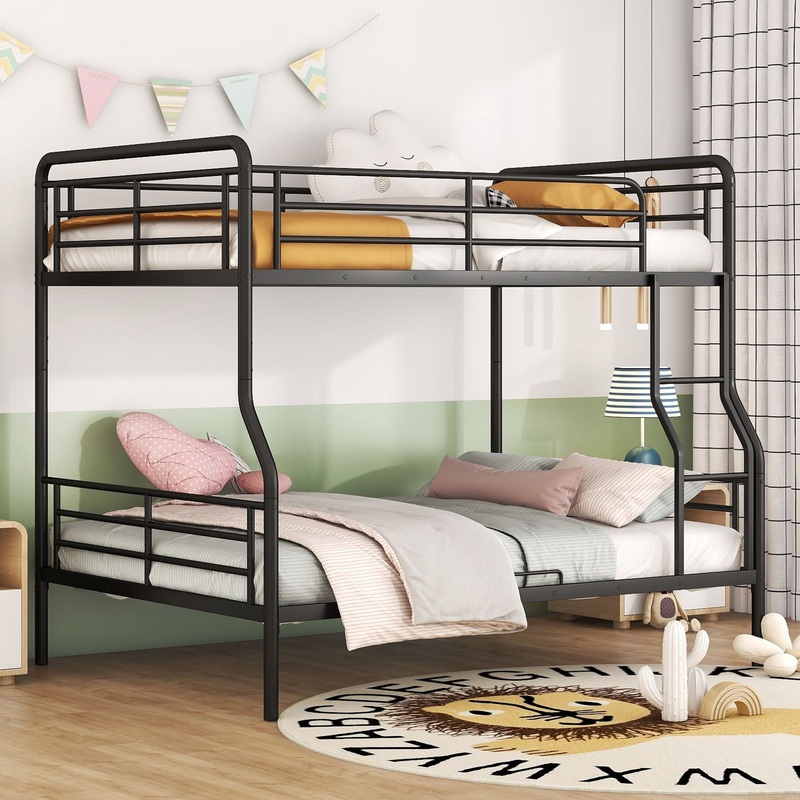 Contemporary Bunk Bed|Black|White|Full|2 Drawers|None|Trundle