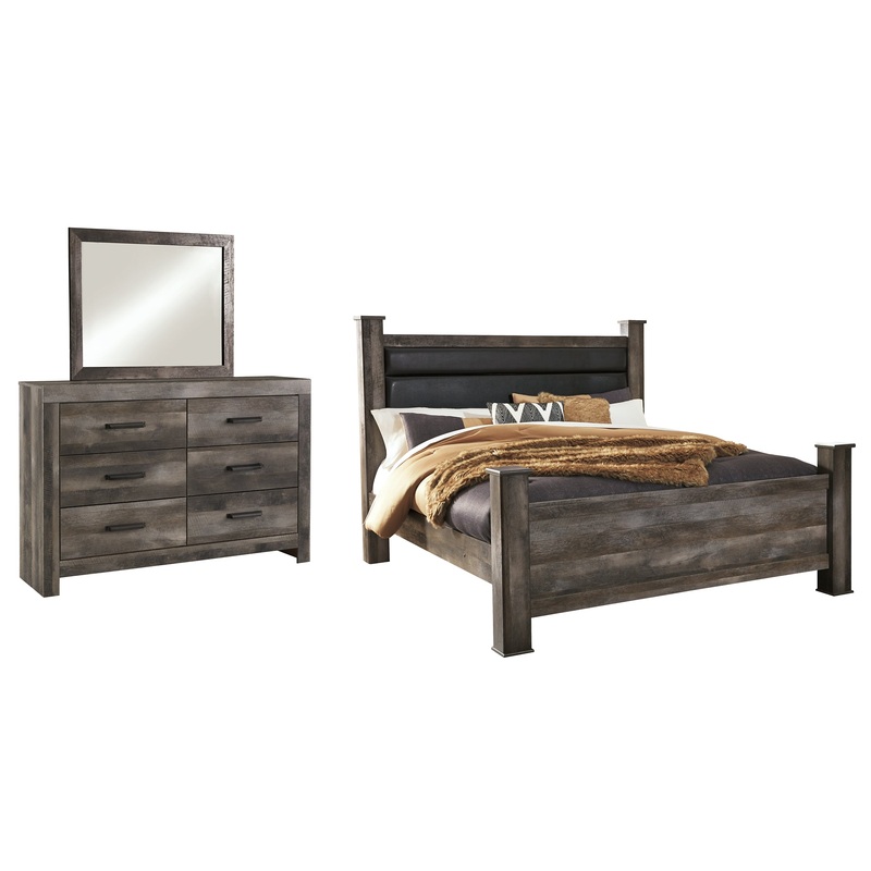 Wynnlow King Poster Bed with Mirrored Dresser