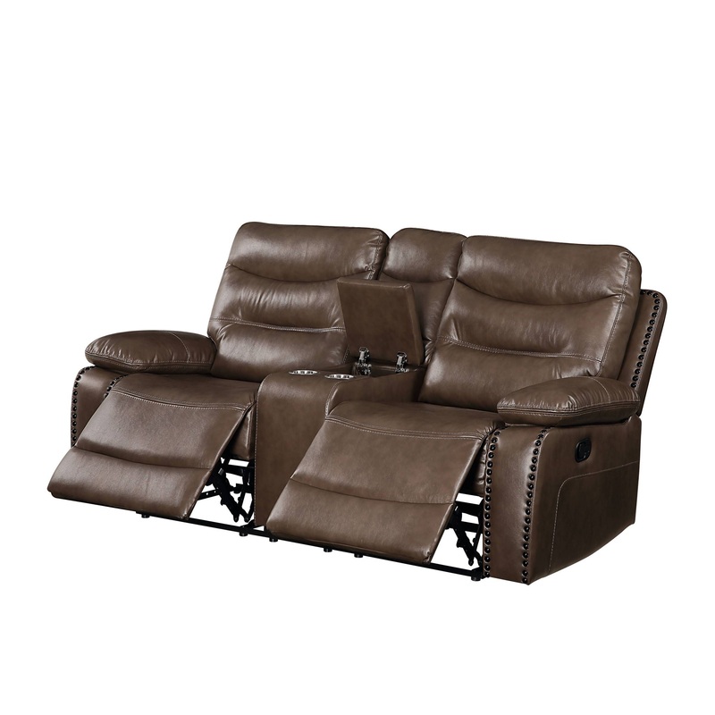 Aashi – Leather Gel Match Recliner Loveseat – Brown