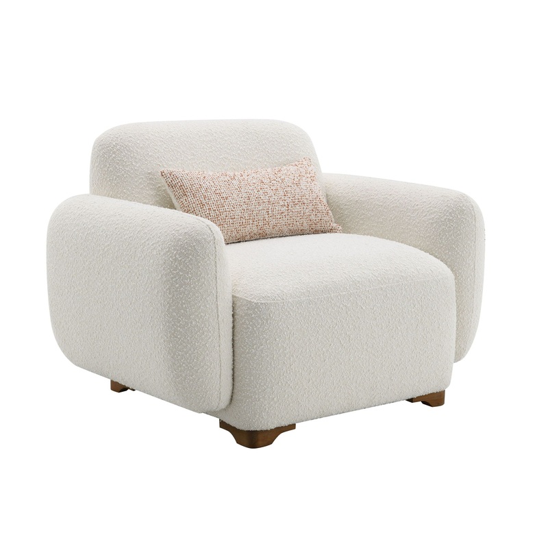 Darius – Boucle Accent Chair With 1 Toss Pillow – Beige