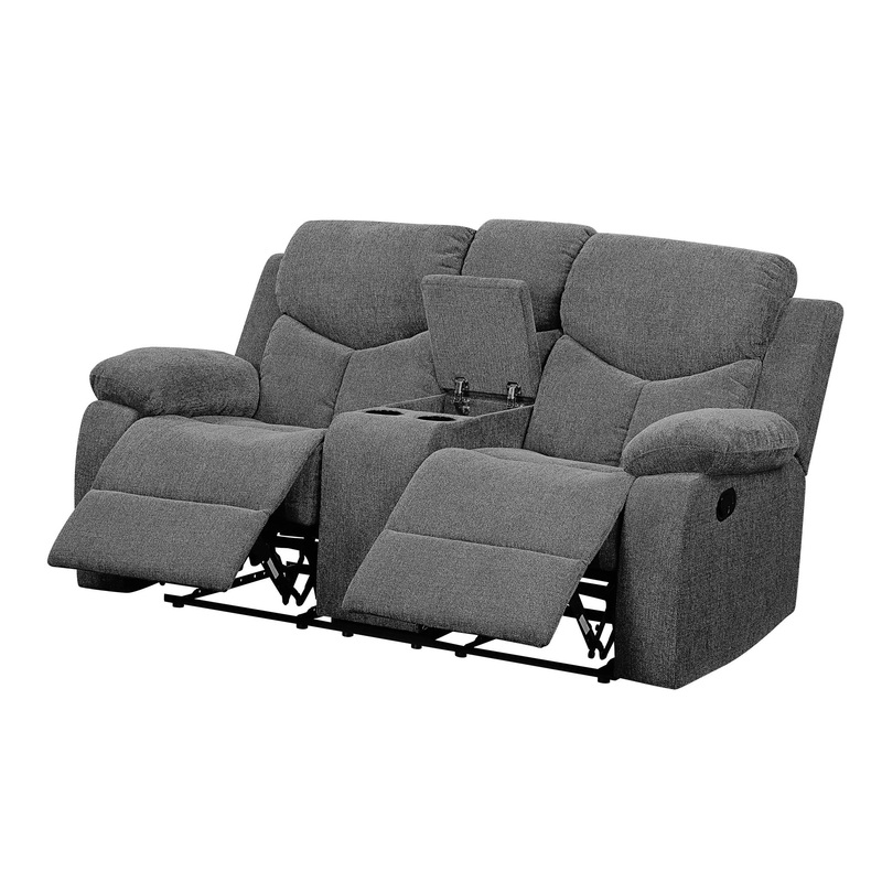 Kalen – Chenille Loveseat With Console – Gray