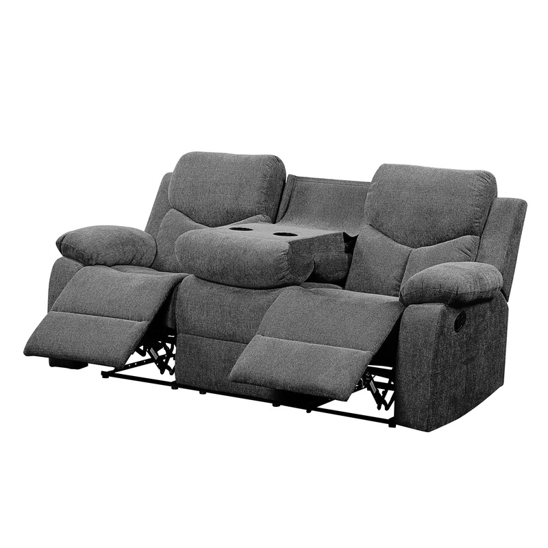 Kalen – Chenille Sofa With Drop Down Table – Gray