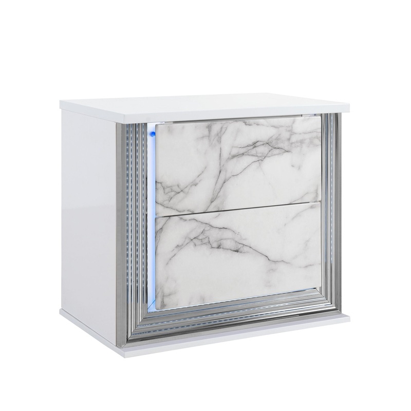 Moon – Marble Nightstand With LED – White