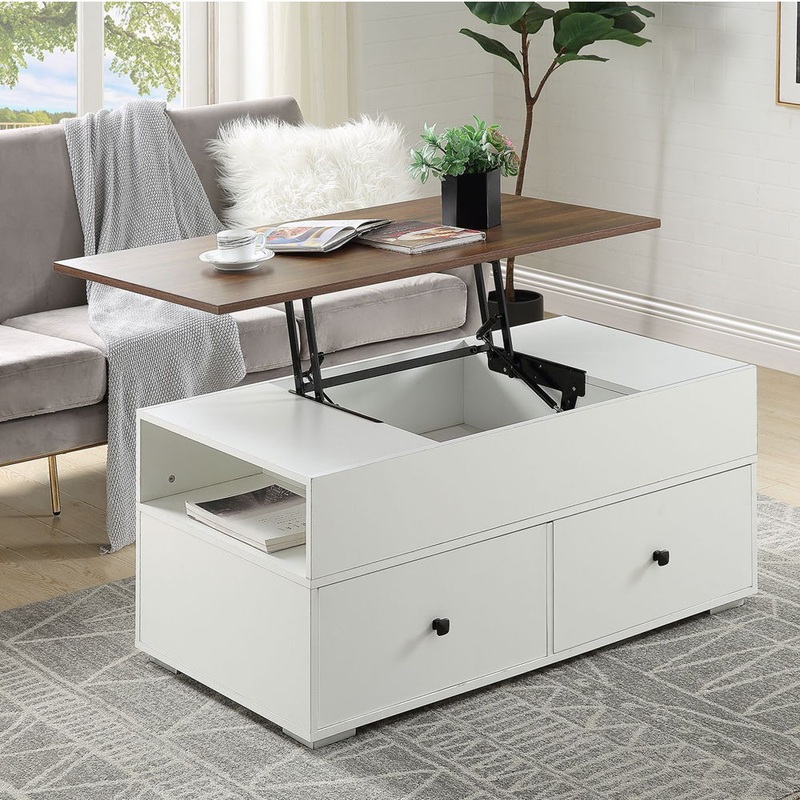 Raeden – Coffee Table With Lift Top – White & Walnut