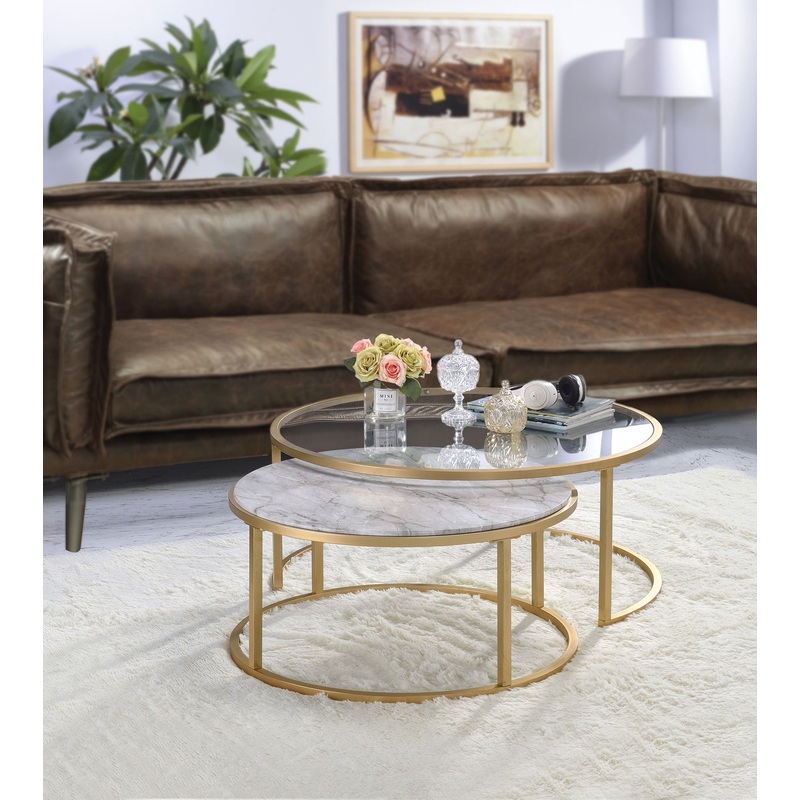 Shanish – Engineered Stone Top Nesting Table Set – Gold