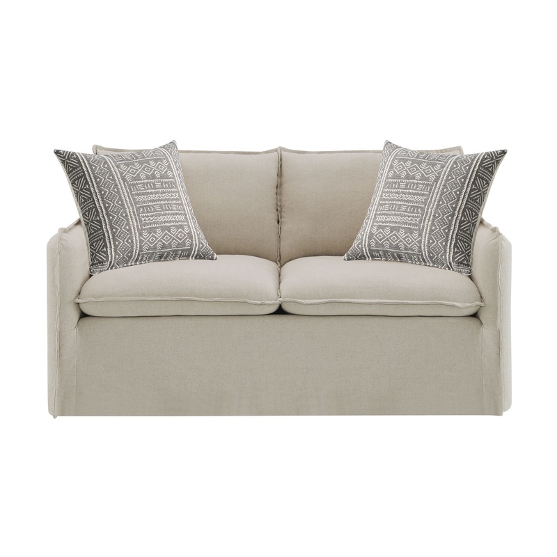 Upendo – Pattern Linen Loveseat With 2 Toss Pillows – Beige