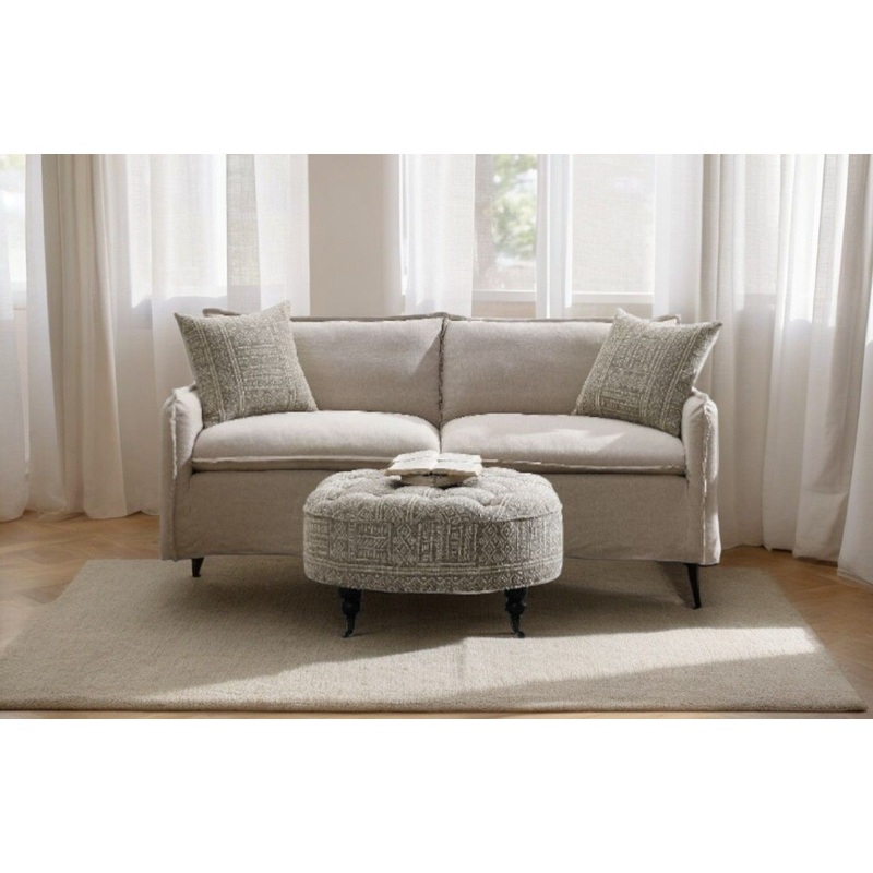 Upendo – Pattern Linen Sofa With 2 Toss Pillows – Beige
