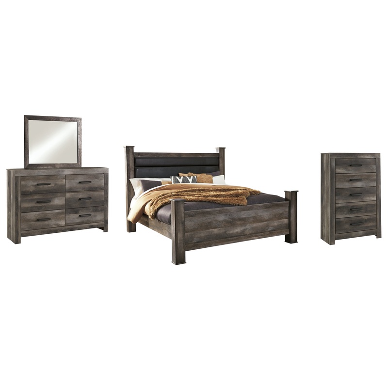 Wynnlow King Poster Bed with Mirrored Dresser and Chest