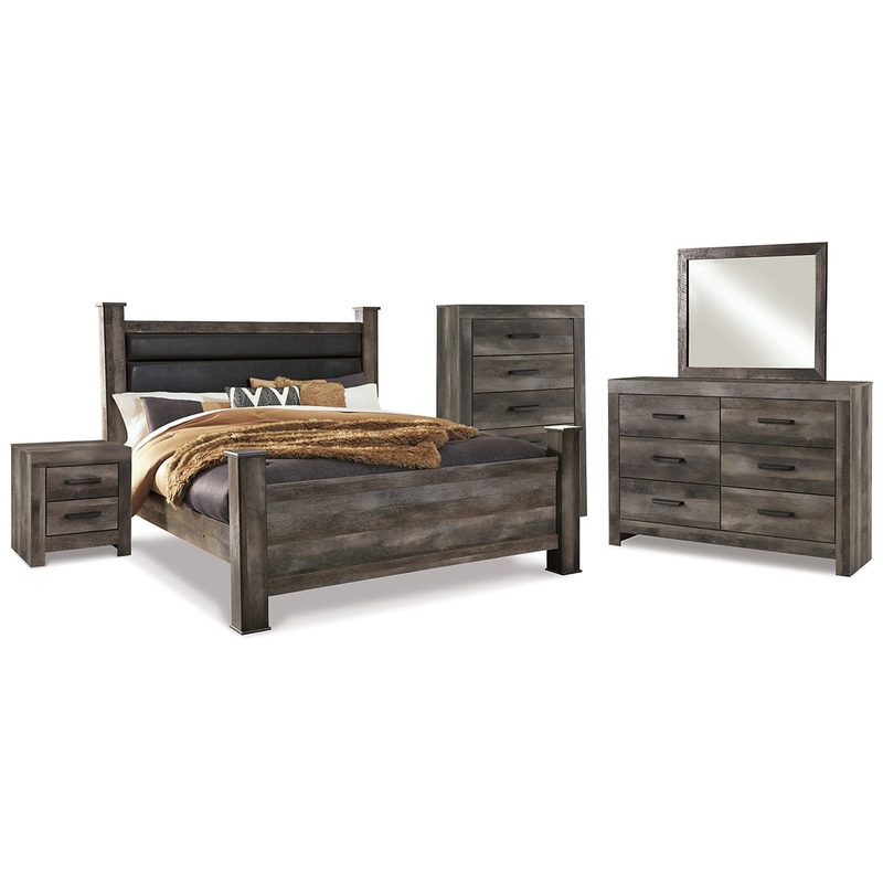 Wynnlow King Poster Bed with Mirrored Dresser, Chest and Nightstand