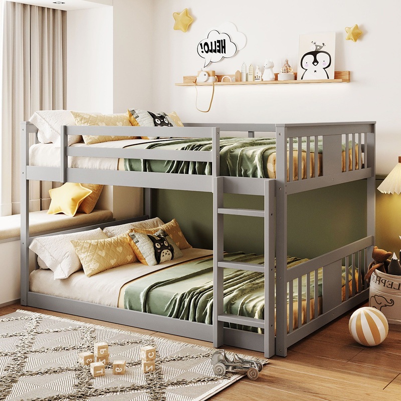 Bunk Bed With Ladder|White|Dark Gray|Full over Full