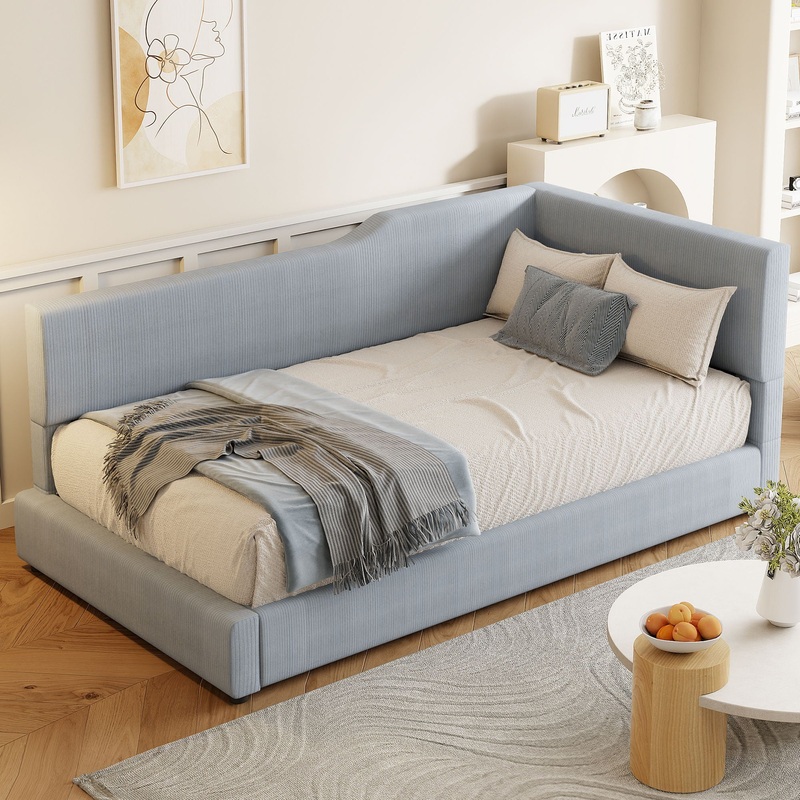 L Shaped Upholstered Daybed|Dark Gray|Twin