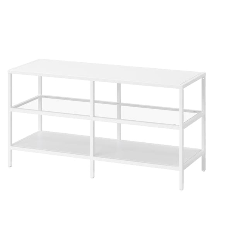 VITTSJ TV bench, white/glass