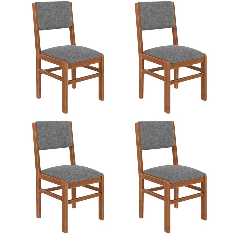 Dining Chairs (Set of 4), Mid Century Modern Fabric Upholstered Kitchen Side Chairs, Farmhouse Dining Room Chair – Brown / Gray