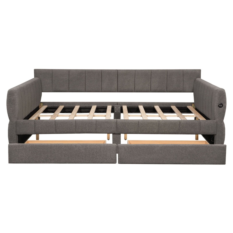 Upholstered Platform Bed With USB And 2 Drawers