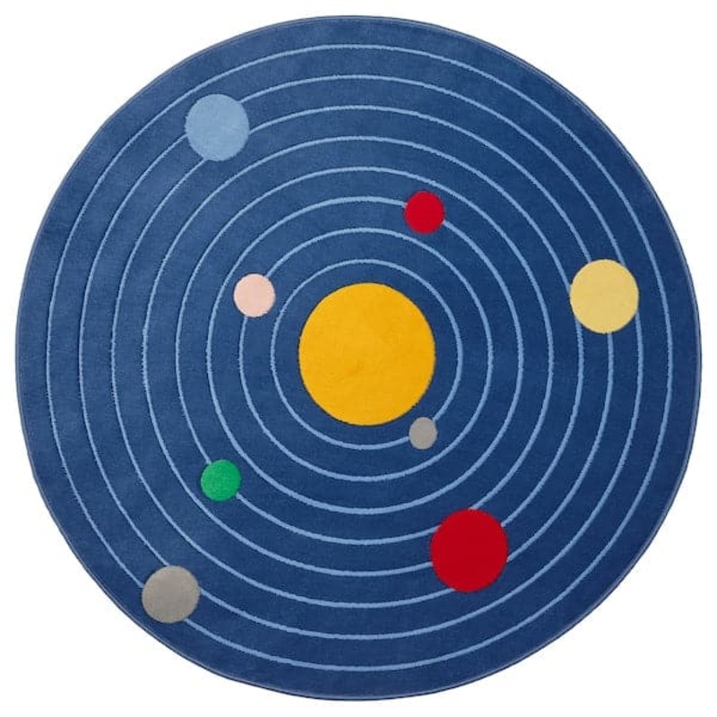AFTONSPARV rug, space rounded/blue, 133 cm