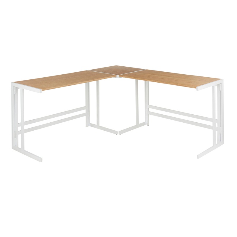 Roman – Industrial L Shaped Desk – White / Natural