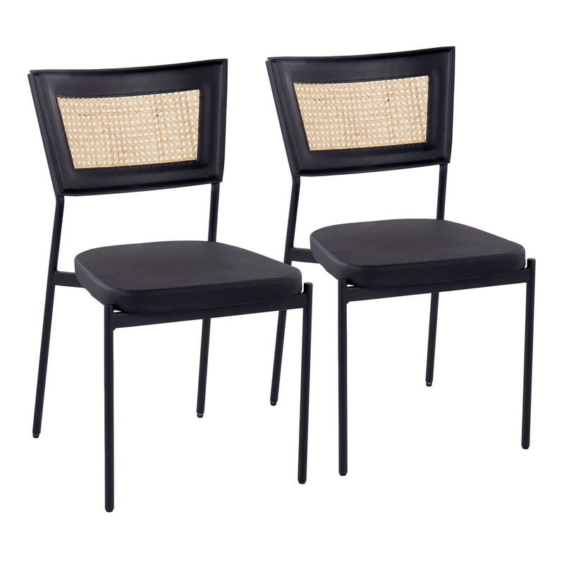 Tania – Contemporary Dining Chair (Set of 2) – Black / Rattan Back