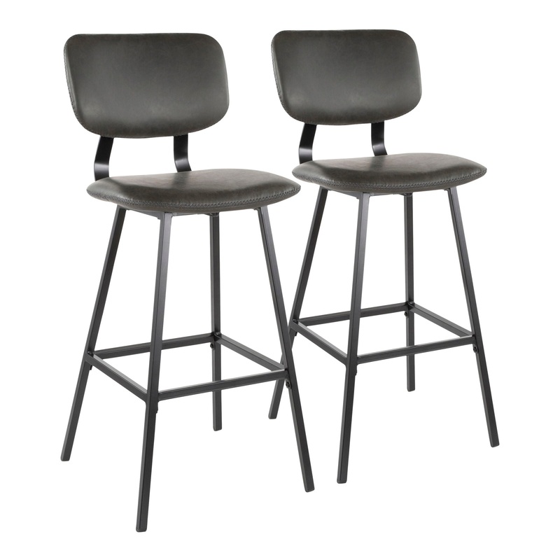 Foundry – Contemporary Barstool Zig Zag Stitching (Set of 2) – Black / Gray