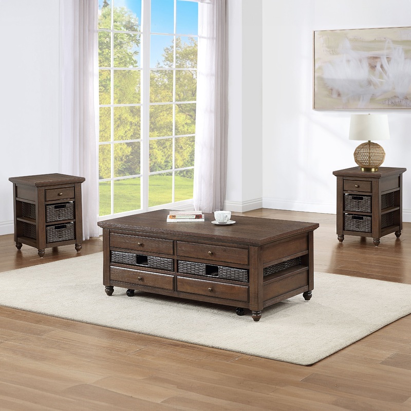 Oliver – 3 Piece Lift-Top Table Set – Brown