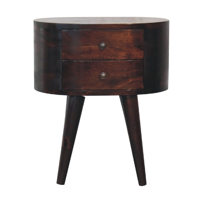 Rounded Wooden Bedside Table – Walnut