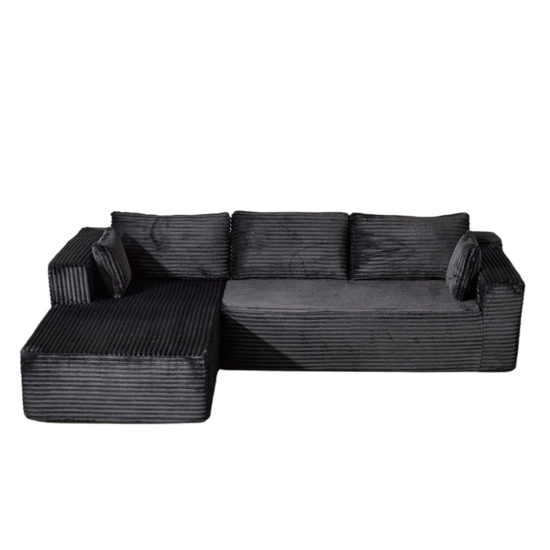 Compression Sectional Couch With Comfy Chaise, Boneless L Shape Sofa With Deep Seat