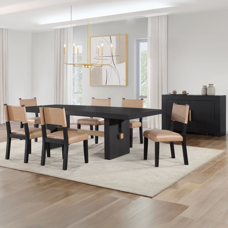 Aubrey – 7 Piece Dining Set|Black|Light Brown