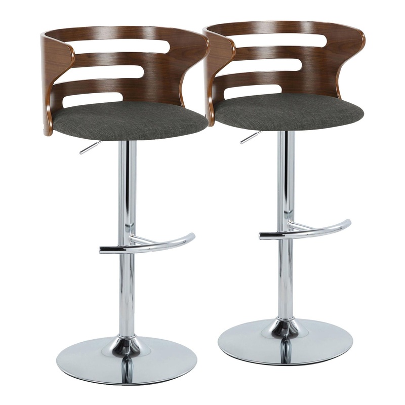 Cosi – Mid Century Modern Adjustable Barstool With Swivel & Rounded T Footrest (Set of 2)