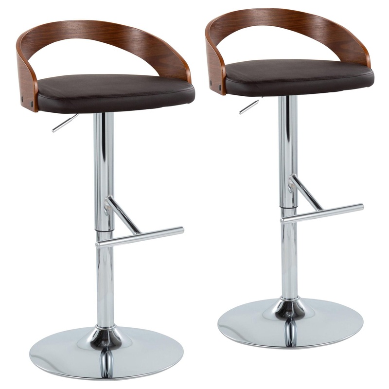 Grotto – Mid Century Modern Adjustable Height Barstool, Swivel With Straight T Footrest (Set of 2)