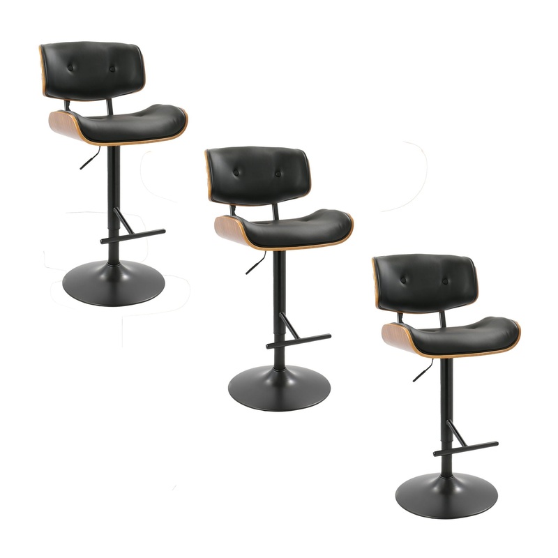 Lombardi – Mid Century Modern Adjustable Barstool With Swivel With Straight T Footrest (Set of 3)