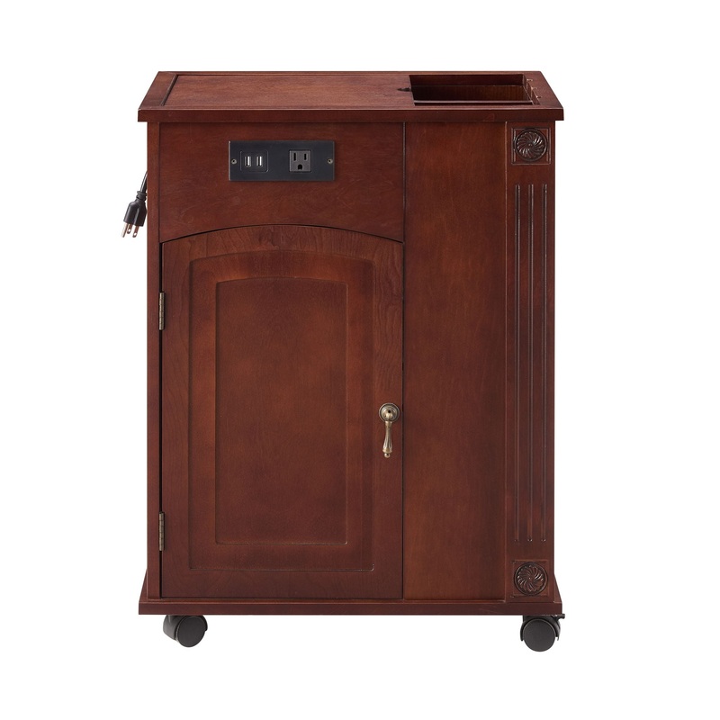 Traditional End Table With Charging Station, Narrow Side Table With USB Ports And Outlets – Red Walnut