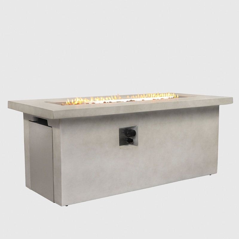 Concrete 60 Rectangular Propane Gas Fire Pit Table With 60000 Btu For Outdoor Spaces – Light Gray