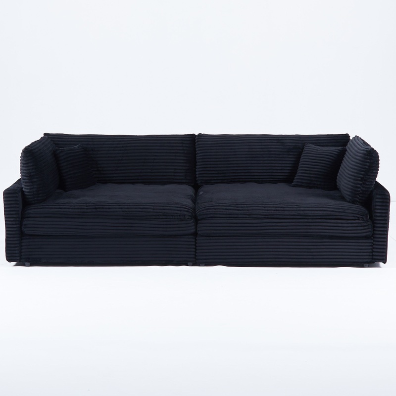 Elegant Corduroy Sofa With Throw Pillows And Backrests