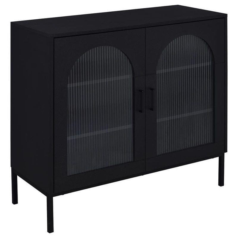 Jess – 2-Door Arched Fluted Glass Accent Cabinet – Black