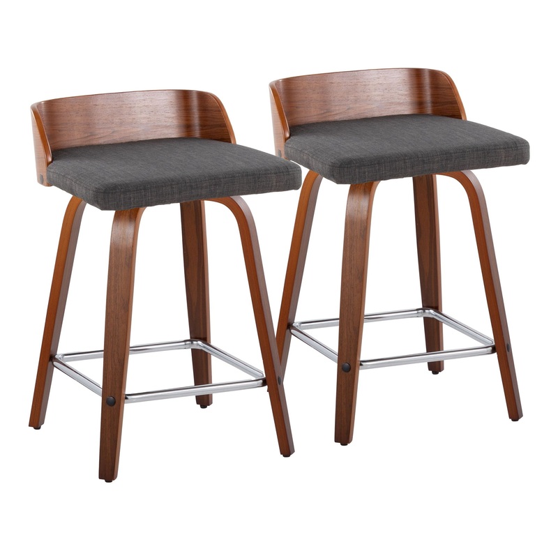 Maya – Mid Century Modern Fixed Height Counter Stool With Swivel With Square Footrest (Set of 2)